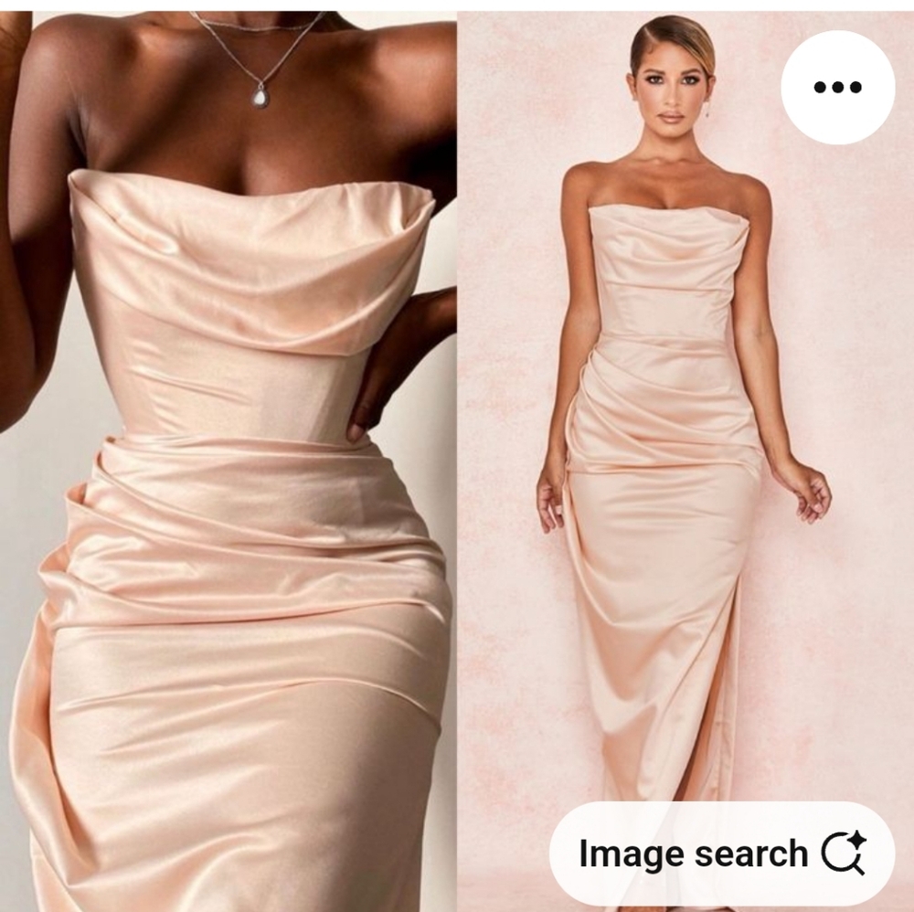 Adrienne champagne maxi satin corset gown